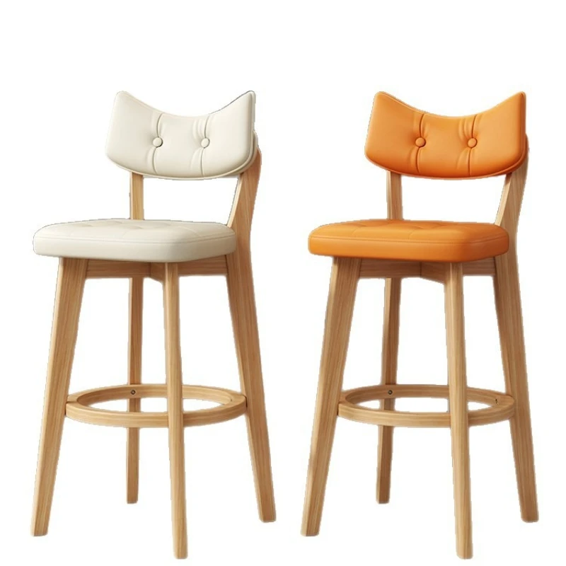 Household high stool, solid wood back chair, commercial checkout page bar chair, light luxury and high-end sense