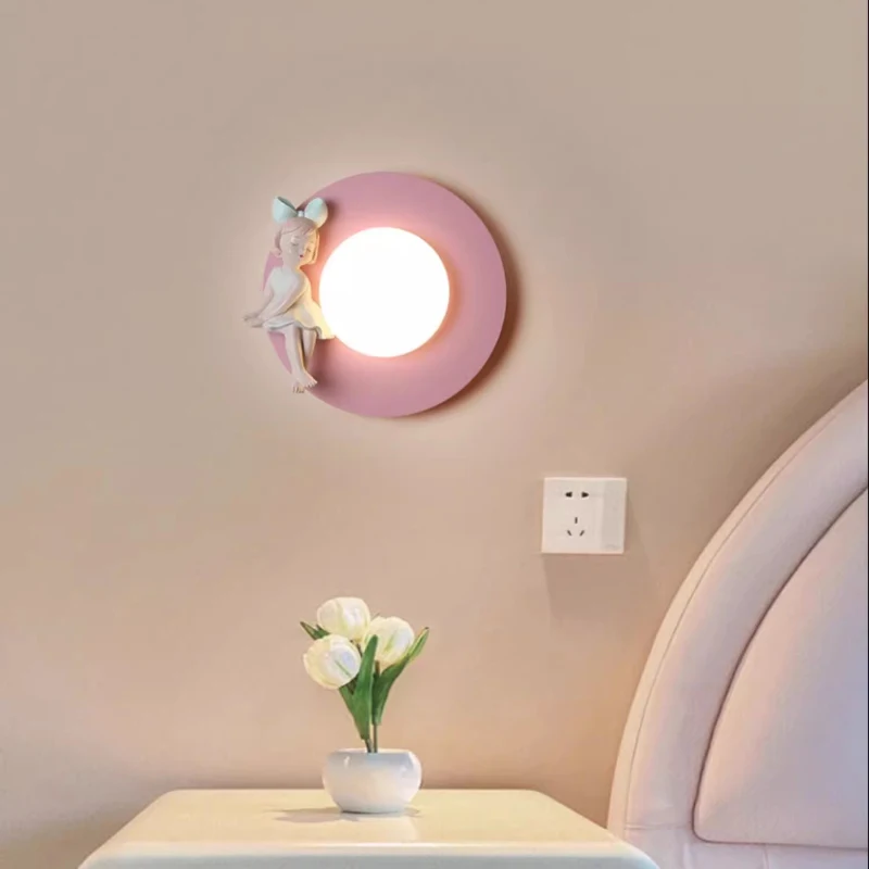 Cute Girl Wall Lamps LED Pink Children\'s Room Princess Room Bedside Lamp Modern Warm baby Room Nursery Girl Bedroom Wall Lights