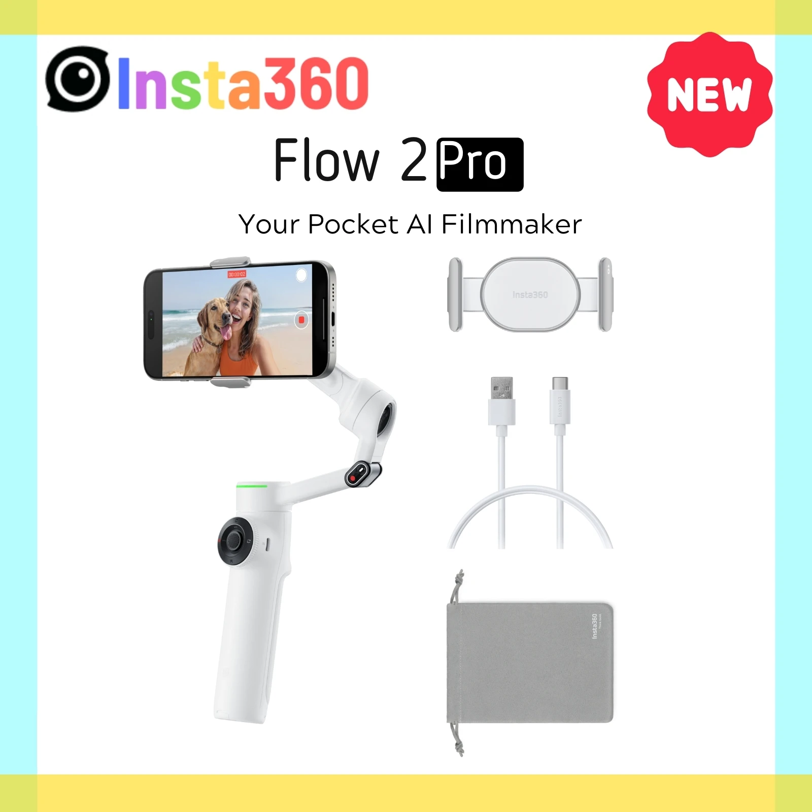 Insta360 Flow 2 Pro Handheld Gimbal Stabilizer AI Filmmaker 360° Infinite Pan Active Zoom Tracking For Insta 360 Flow 2pro