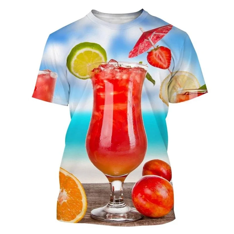 

Гавайская футболка с 3D принтом фруктов и напитков для мужчин, Повседневная крутая Пляжная футболка для отдыха, модная уличная футболка с коротким рукавом