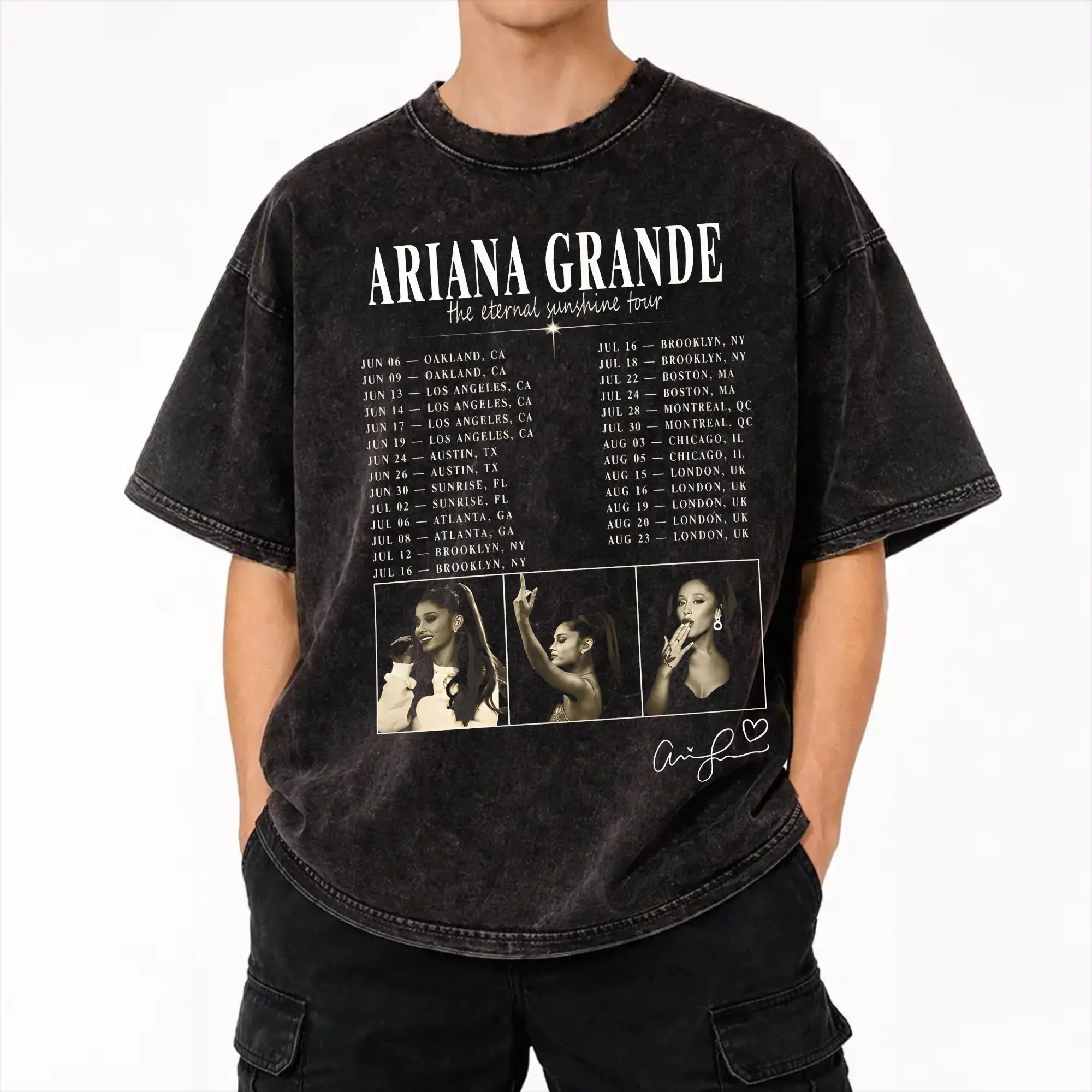 Arianas Grandes The Eternal Sunshine Tour 2026 Washed T Shirt Streetwear Hip Hop Vintage T-Shirts  Tees for Men Women Cotton