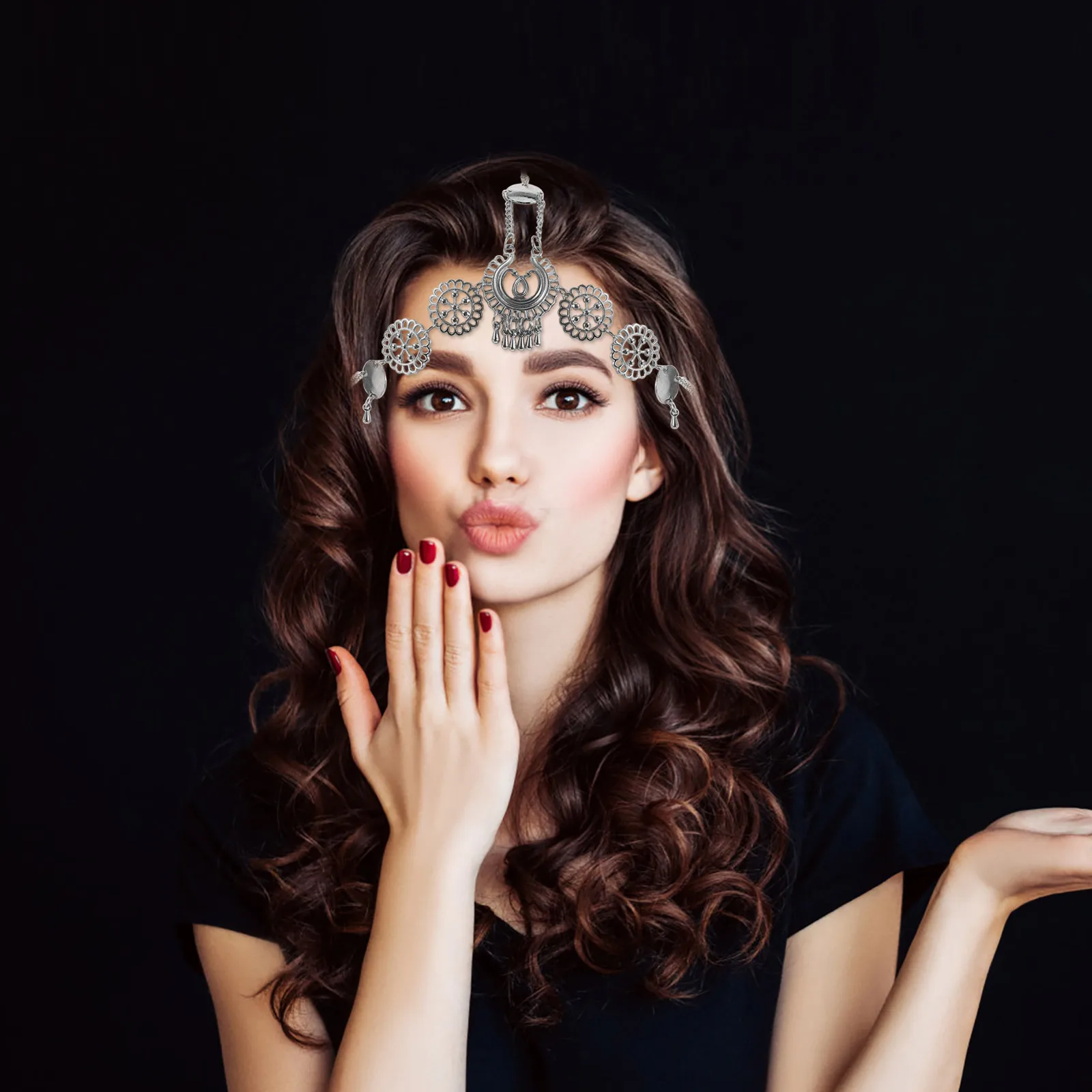 

Delicate Forehead Headband Vintage Boho Hair Accessories Women Headpieces Jewelry Festival Party Wedding Long Tassel Head Chain