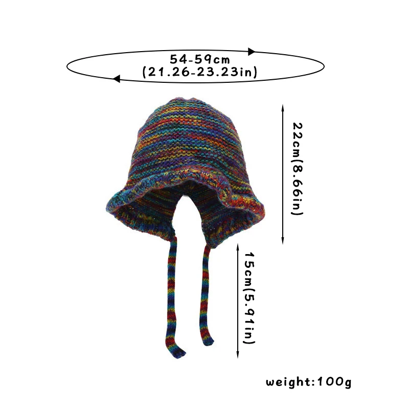 Colorful Rainbow Striped Knit Wool Beanie Hat For Women Winter Warm Crochet Ear Protection Cap Female Girl Snow Windproof Bonnet