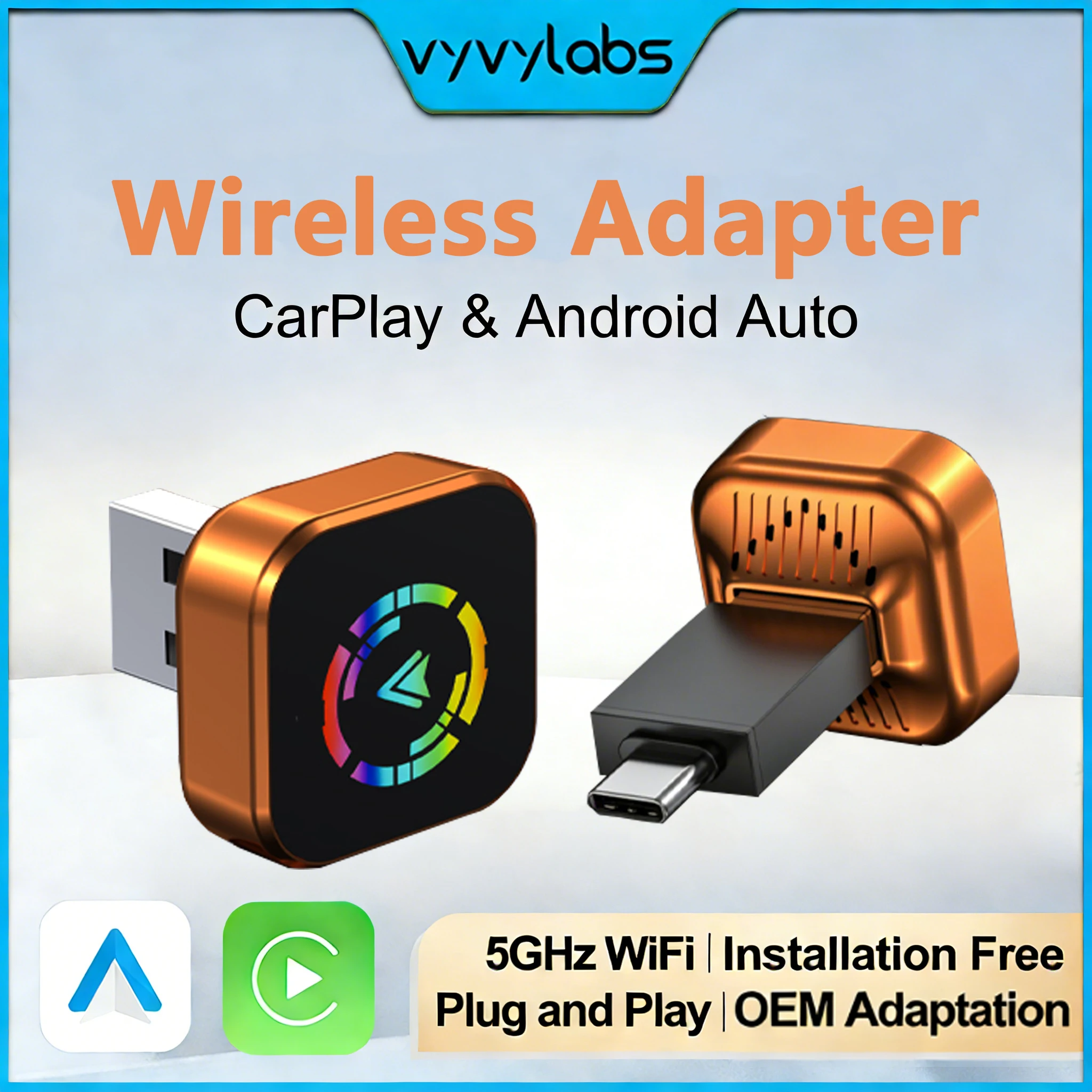 

Wireless Carplay Adapter Android Auto Wired CarPlay To Wireless 2-in-1 Mini USB Car Play for Apple IOS 10+ Android 11+ Version