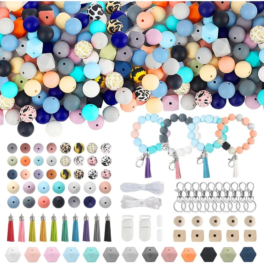 

248 шт. силиконовые бусины для изготовления брелков, комплект 15 мм, силиконовые бусины оптом, несколько стилей, красочные резиновые бусины для брелков Маки
