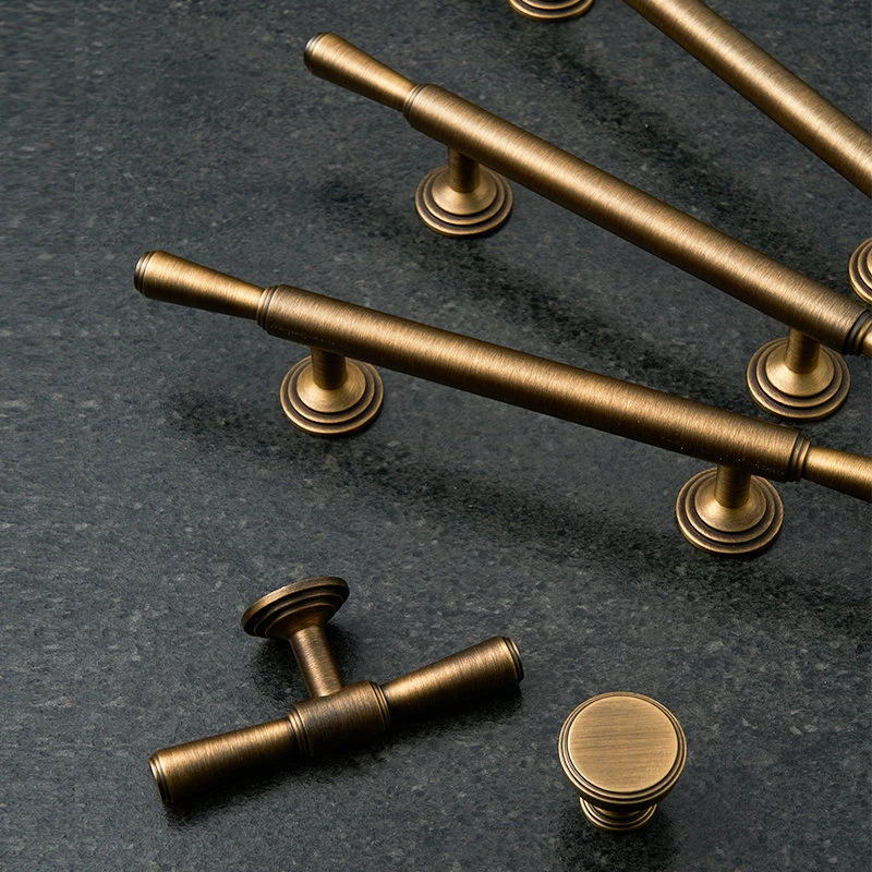 Vintage Bronze Simple Kitchen Cabinet Knobs and Handles Drawer Pulls Bedroom Knobs Brass T Bar Dresser Cabinet Pull