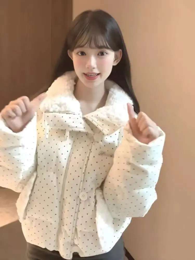 

Sweet Jacket Women Korean Down Cotton Hair Collar Loose Thick Warm Short Style Autumn Winter Coat