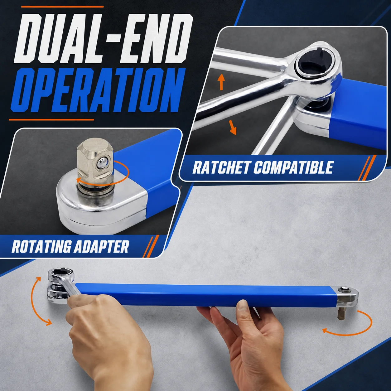 Compact Offset Extension Wrench with 4 Adapters Dual Purpose Impact Socket Ratchet for Automotive Repair Tight Spaces
