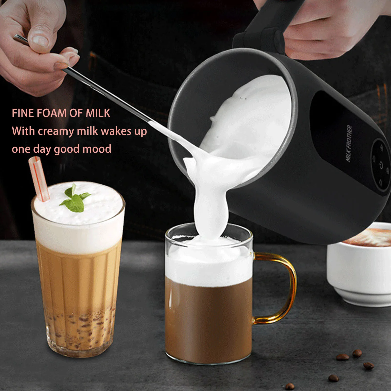 Electric Milk Frother Automatic Hot Cold Foam Maker Milk Warmer Foam Machine for Latte Cappuccino Macchiato Dessert