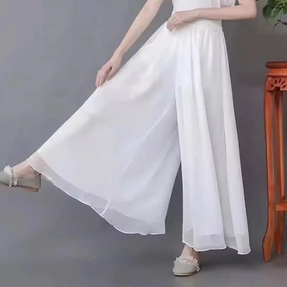 

Fashion Chiffon Dance Pants Loose Elegant Yoga Trousers Elastic Waist Stage Performance Sports Pants Women