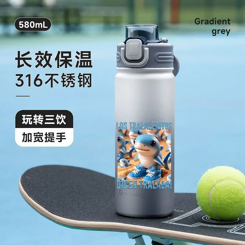 Termo italiano Brainrot, botella de agua Tung Sahur, taza de café portátil con aislamiento frío y caliente, tazas de agua deportivas con pajita