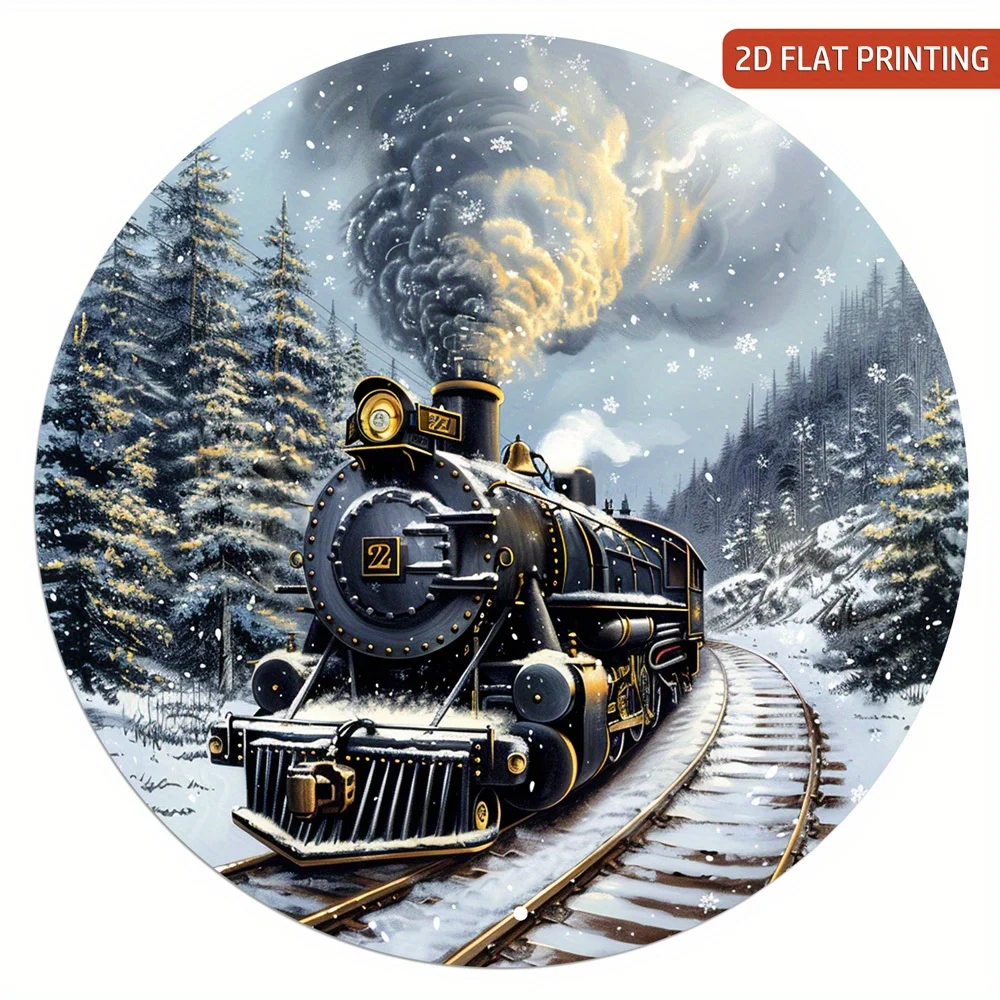 1 Stück Vintage Polar Express Zug Aluminium Rundschild – 20,3 cm Weihnachtskranz Anhänger für Haus & Garten, kein Strom erforderlich