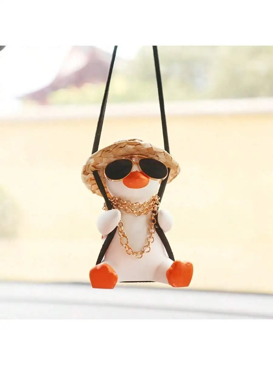 Car Pendant Cute Anime Little Duck Swing Auto Rearview Mirror Hanging Ornaments Interior Decoraction Accessories for Girls Gifts