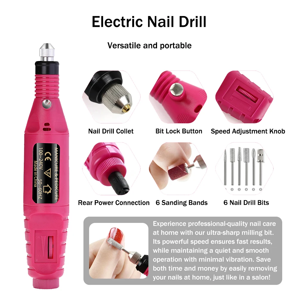 51 Pcs Nail Drill Bit Electric Nail Sander Set Nail Polishing Cuticle Remover Manicure Pedicure Tools for Nails and Feet Care