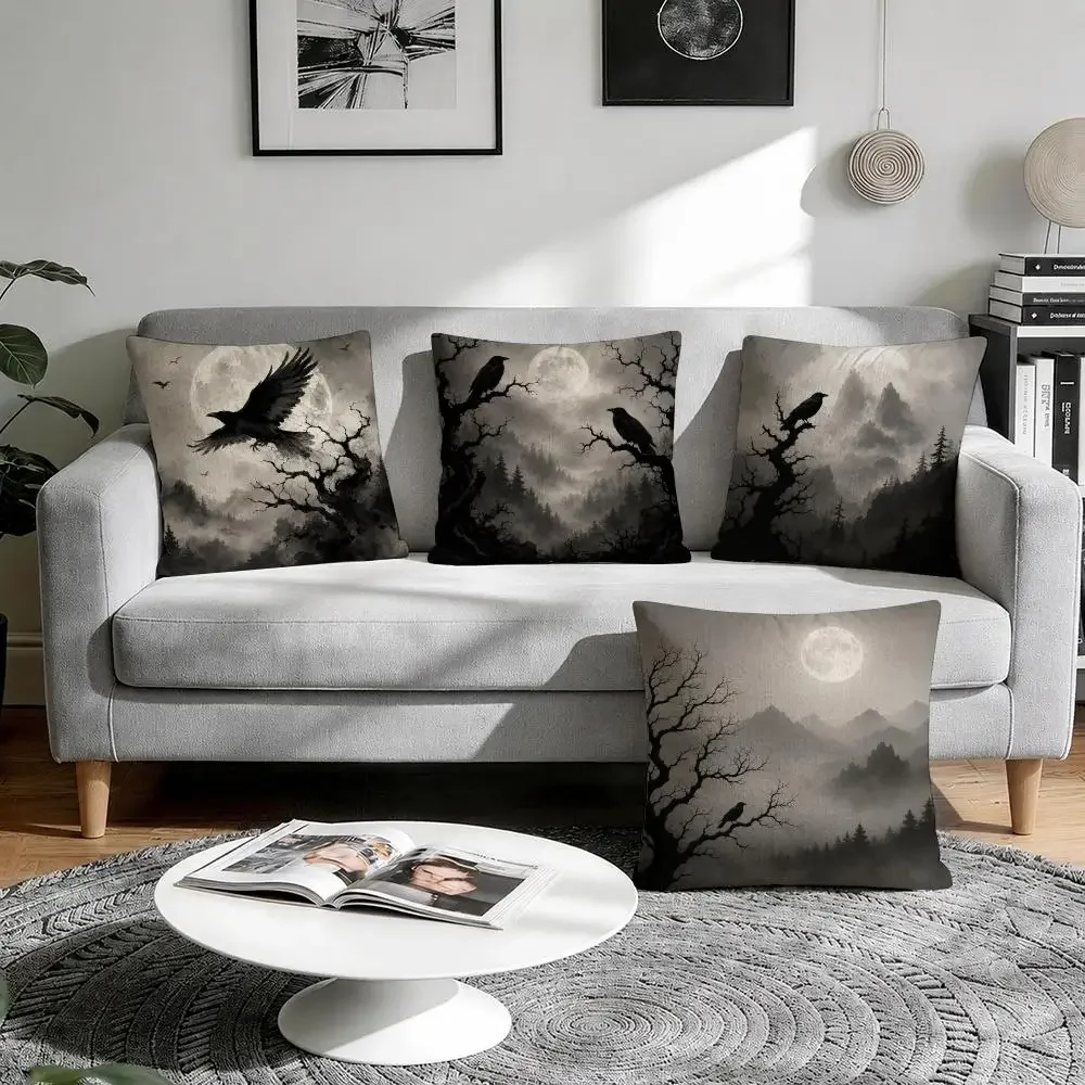 Lonely Raven Design Cushion Cover Linen Throw Soft Decorative  for Bed Sofa Car Home Decor Pillowcase 45x45cm