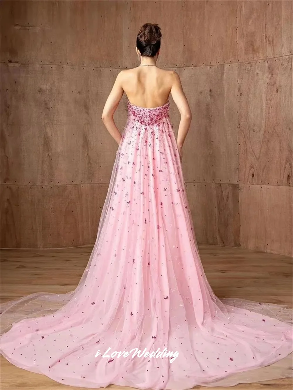 Pink Strapless Evening Dress 2025 Satin Sleeveless Backless Mermaid Beaded Pleated Floor-Length Wedding Party Dresses Customized