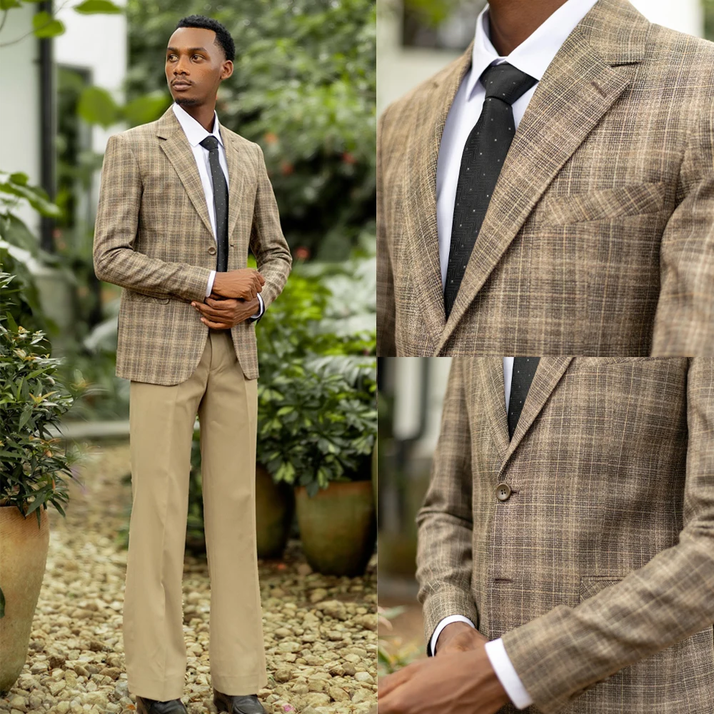 

Fashion Houndstooth Men Suits One Piece Wedding Tuxedos Peaked Lapel Blazer Business Casual Customized trajes para hombre