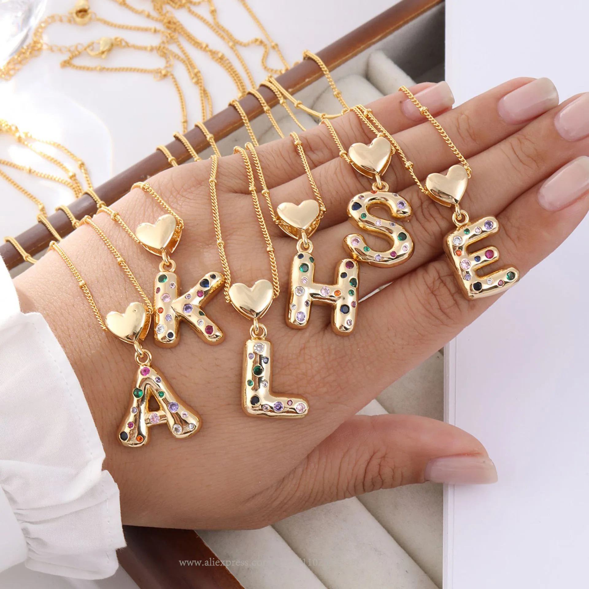 

3pcs/ Bag Bestselling personalized gold-plated cubic thick balloon A-Z 26 initial letter zircon pendant necklace