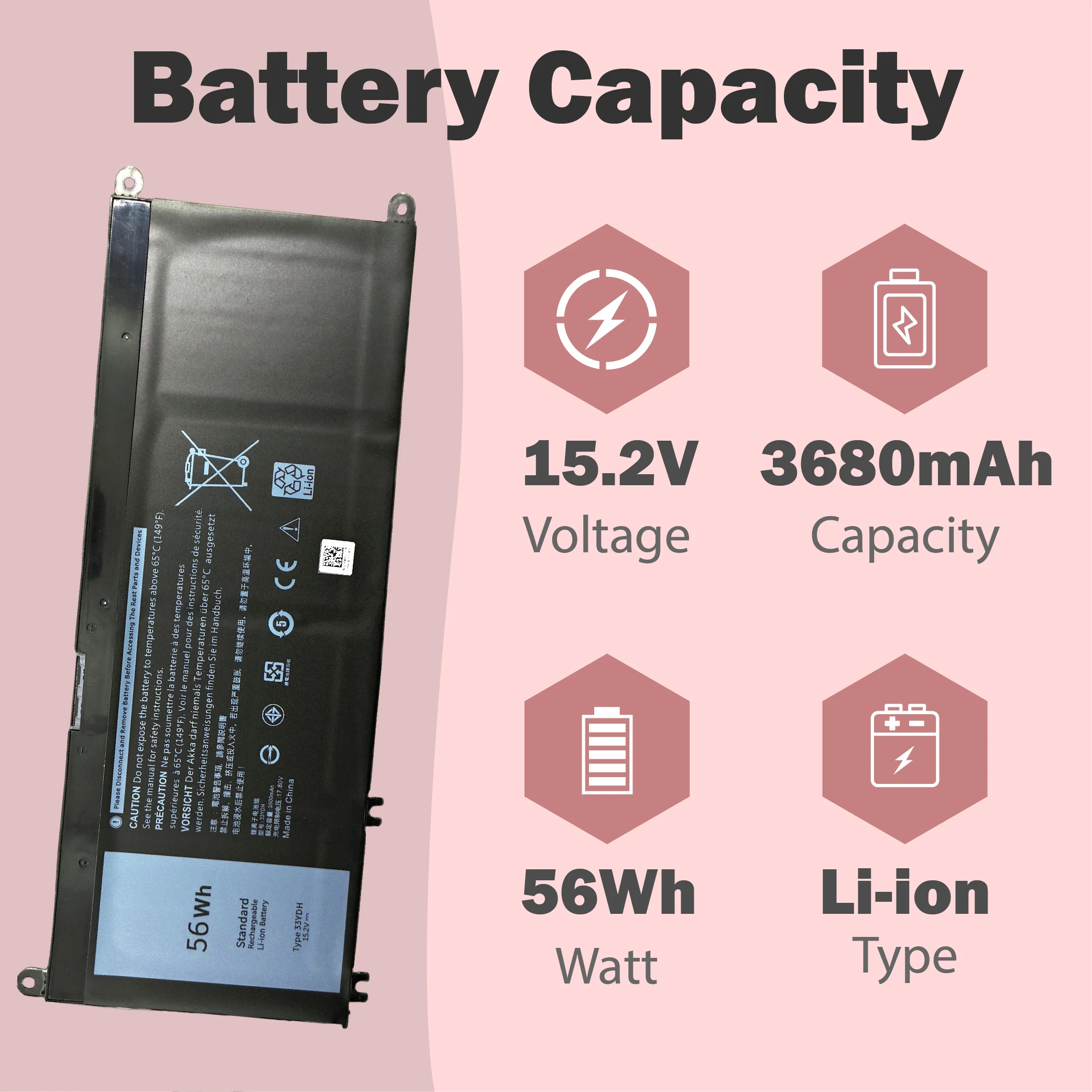 33YDH Laptop Battery for Dell Inspiron 17 7000 7778 7779 7786 7773 15 7577 G3 3579 3779 G5 5587 G7 7588 Latitude 13 3380 14 3490