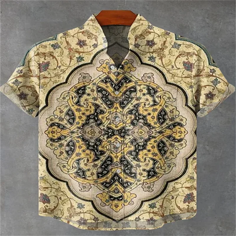 New Men's Forest Art Print Linen Comfortable Breathable Fabric Short Sleeve Shirt for Art Lovers Clothing