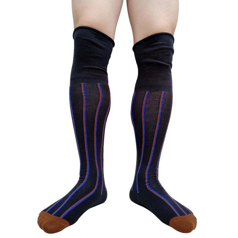 Striped Over Knee Mens Socks Long Tube High Quality Softy Breathable Sexy  Stocking Formal Dress Suit Business Socks