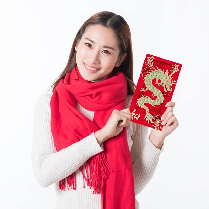 Enveloppes rouges durables pour le nouvel an chinois, dragon lunaire, porte-bonheur, argent, 2024, 18 pièces