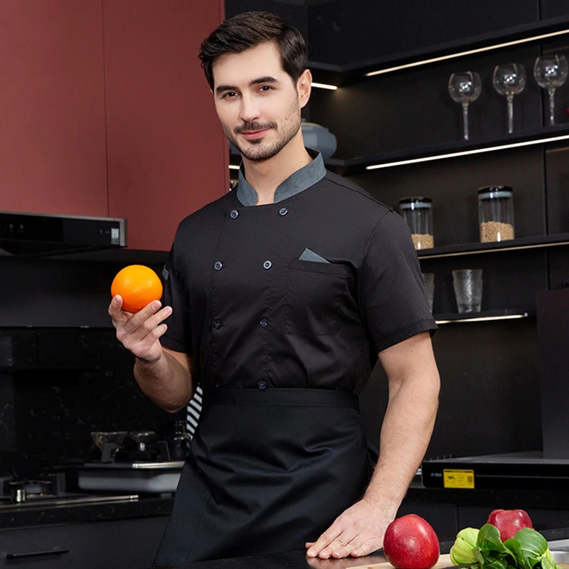 Men's Kitchen Uniform Restaurant Cooking Workwear Red Chef's Clothes Food Service Coffee Shop Bakery Cook Waiter Work Shirt