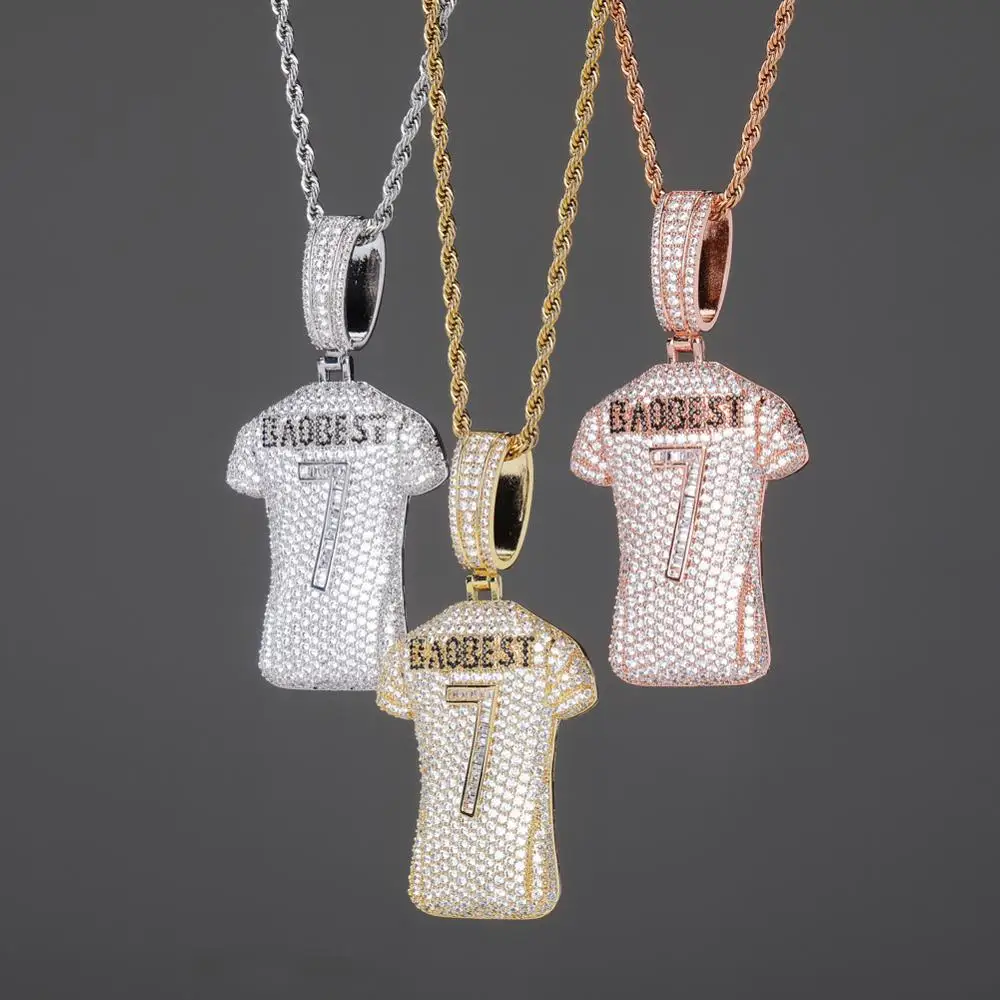 Hip Hop AAA CZ Stone Paved Bling Iced Out Baddest Number 7 Jersey Pendants Necklace for Men Rapper Jewelry Drop Shipping