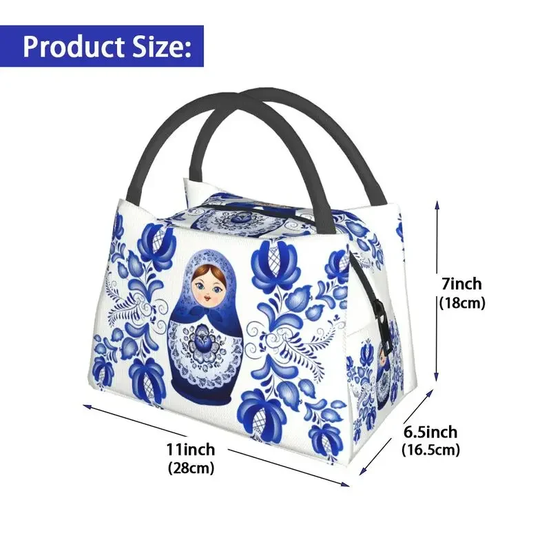 Custom Matryoshka Doll Russia Lunch Bags Women Warm Cooler Insulated Lunch Boxes for Work Pinic or Travel