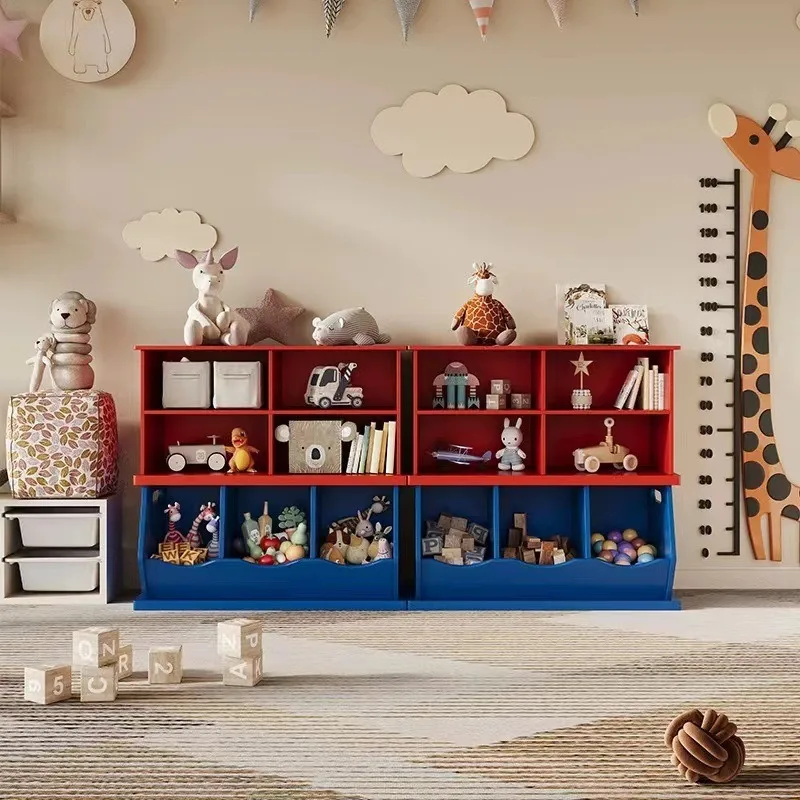 Toy storage cabinets, bay window shelves