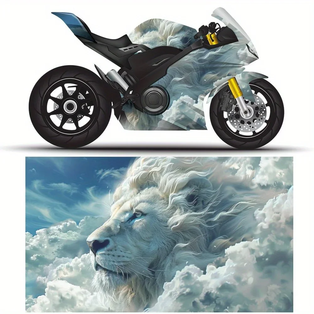 

Sky Fantasy White Lion Print Motorcycle Full Wrap Stickers Decorative Motorcycle Race Color Change Decal Film Protect Waterproof