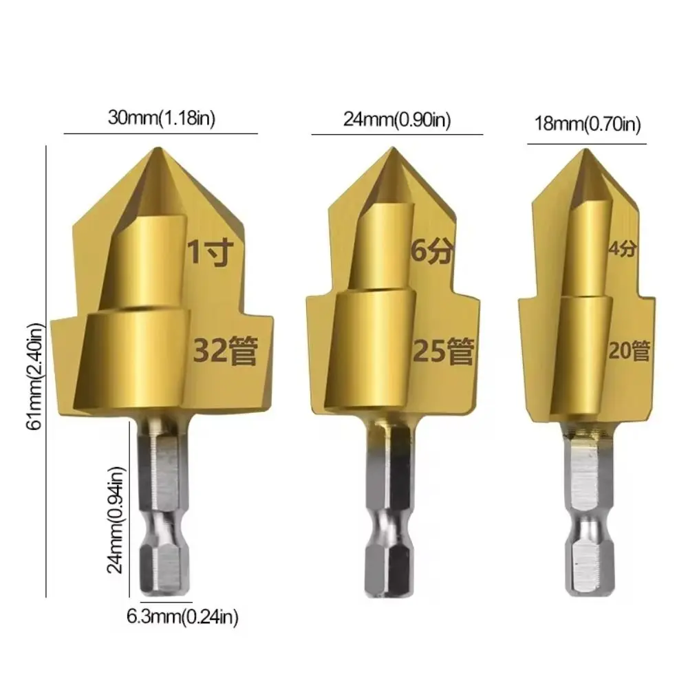 Verbesserte drei Klingen ppr Hub bohrer Wasser rohr Verbindungs werkzeug 20/25/32mm Stufen bohrer titan beschichteter Sechs kant schaft