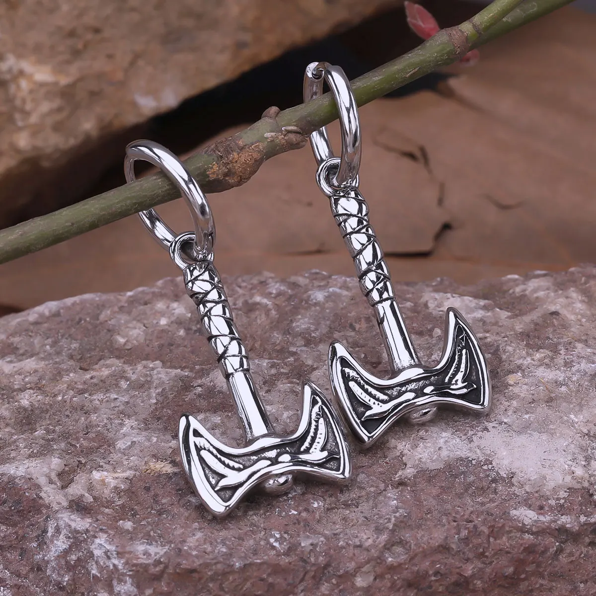 Nordic Mythology Odin Raven Huginn Muninn Pattern Axe Drop Earrings Vikings Stainless Steel Warrior Weapon Dangle Earring Gift