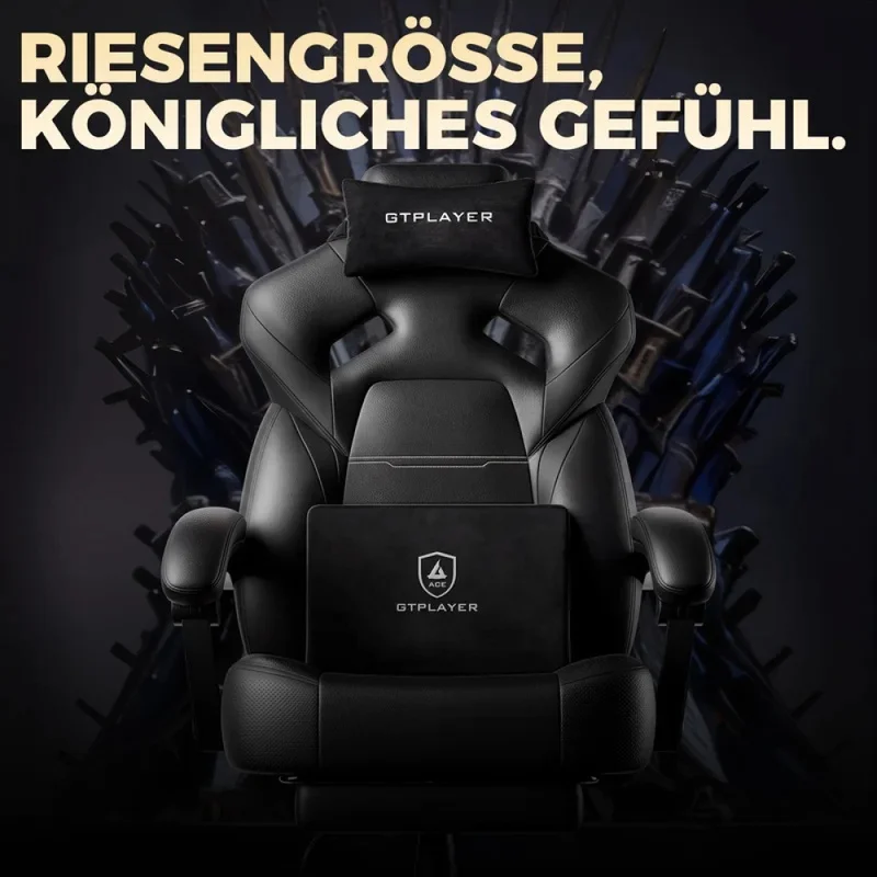 GTPLAYER Gaming Chair with Footrest, Height Adjustable, 200kg Load Capacity, Adjustable Armrests, Lumbar & Head Pillow, Swivel G