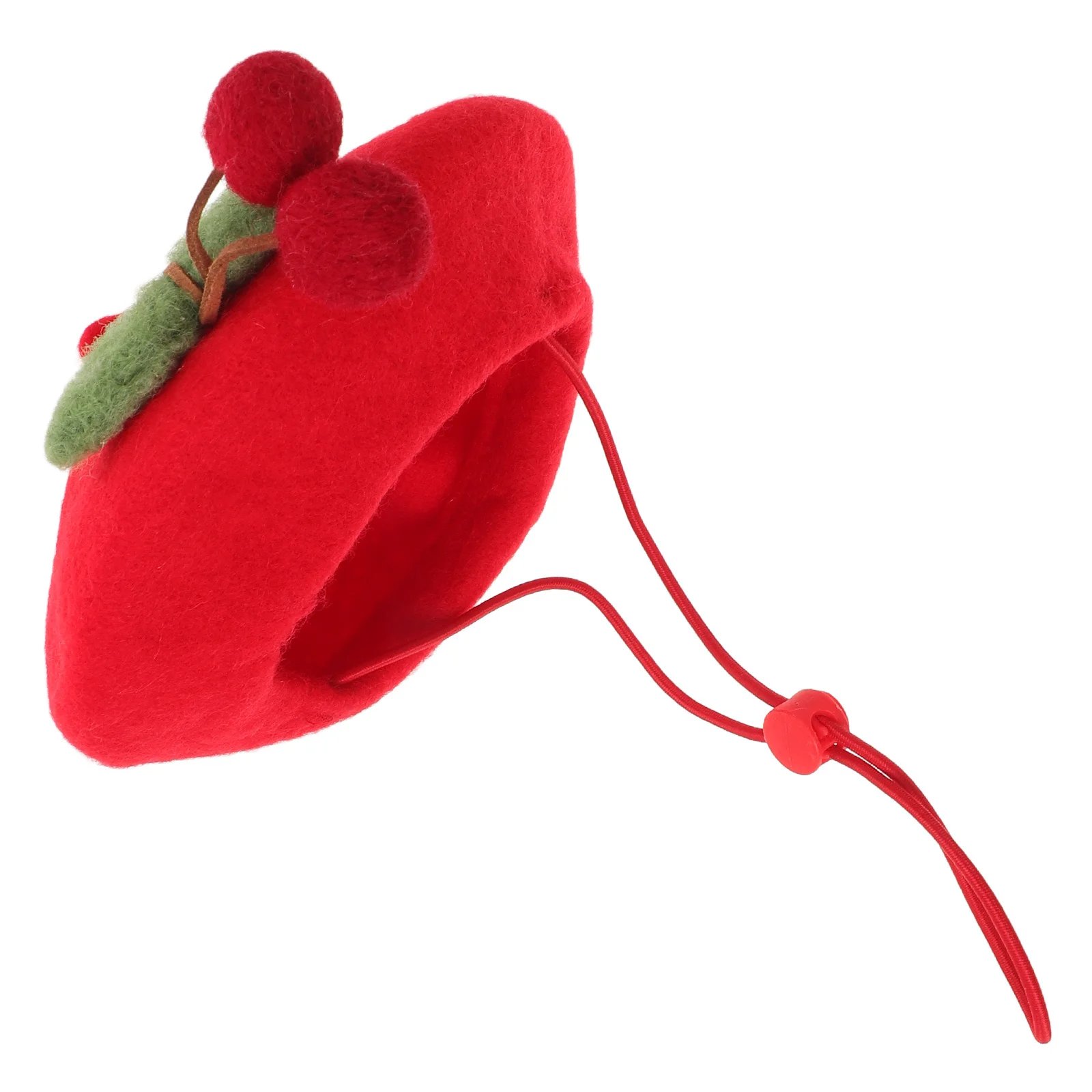 

Pet Beret Hat Adorable Cherry Fleece Cap Breathable Comfort Headwear for Small Dogs Cats Kitten Puppy Stylish Outdoor Summer