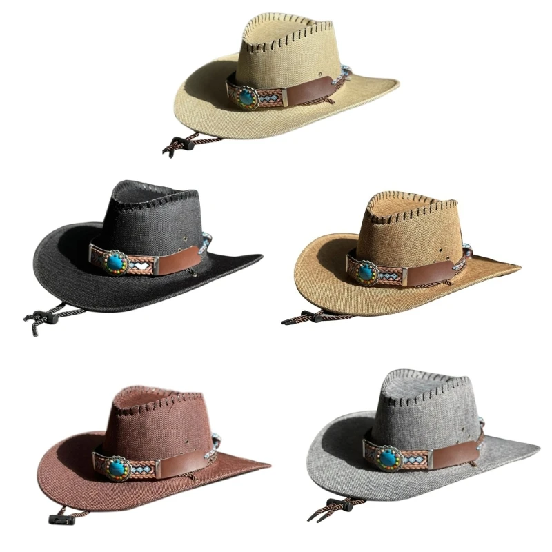 

Unisex Wide Brim Cowboy Hat Breathable Gentleman Hat Summer Holiday Decors Mountaineering Hat Vintage Gentleman Hat