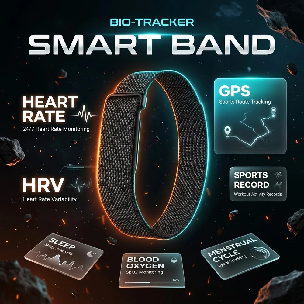 Smart Fitness Bracelet GPS Sports Tracking Heart Rate Sleep Analysis SpO2 HRV Stress Monitor Body Energy One Tap Measurement