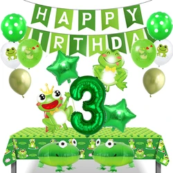 Frog Birthday Decoration Green Frog Mylar Foil Balloon Banner Tablecloth Baby Shower Garden Frog Themed Birthday Party Supplies