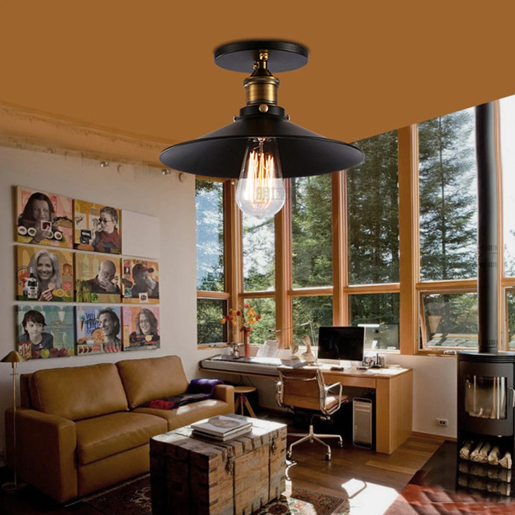 

Retro Ceiling Light Vintage Edison Wall Kitchen Bar Lamp Warm Glow Metal Shade Durable Steel Easy Install E27 Bulb Home Decor
