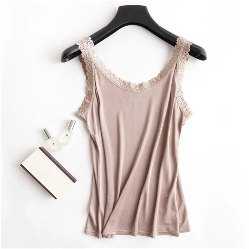 2022 Summer NEW 100% Natural Mulberry Silk Strap Top Women U Neck Solid Cami Vest Sleeveless Silk Tank Tops Ladies Lace Camisole