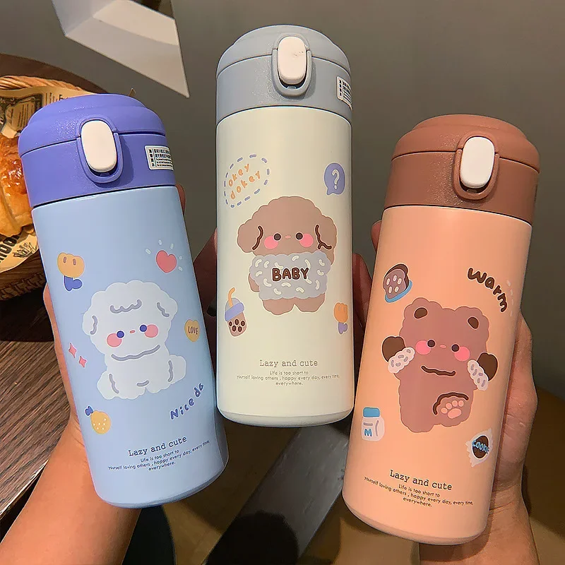 Stainless Steel Thermos Vacuum Flask Creative Straw Cup Cute Thermal Insulation Water Bottle Practical Gift About 380ml