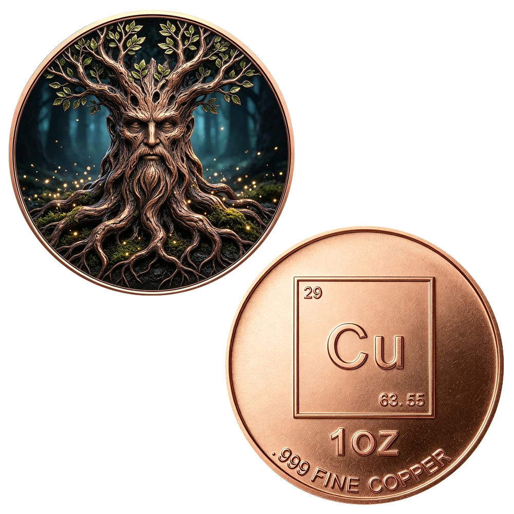 1pc 1oz .999 Fine Copper Mythic Tree Spirit Collectible Coin Forest Tree Elf Commemorative Copper Medal Keepsake for Nature Fans