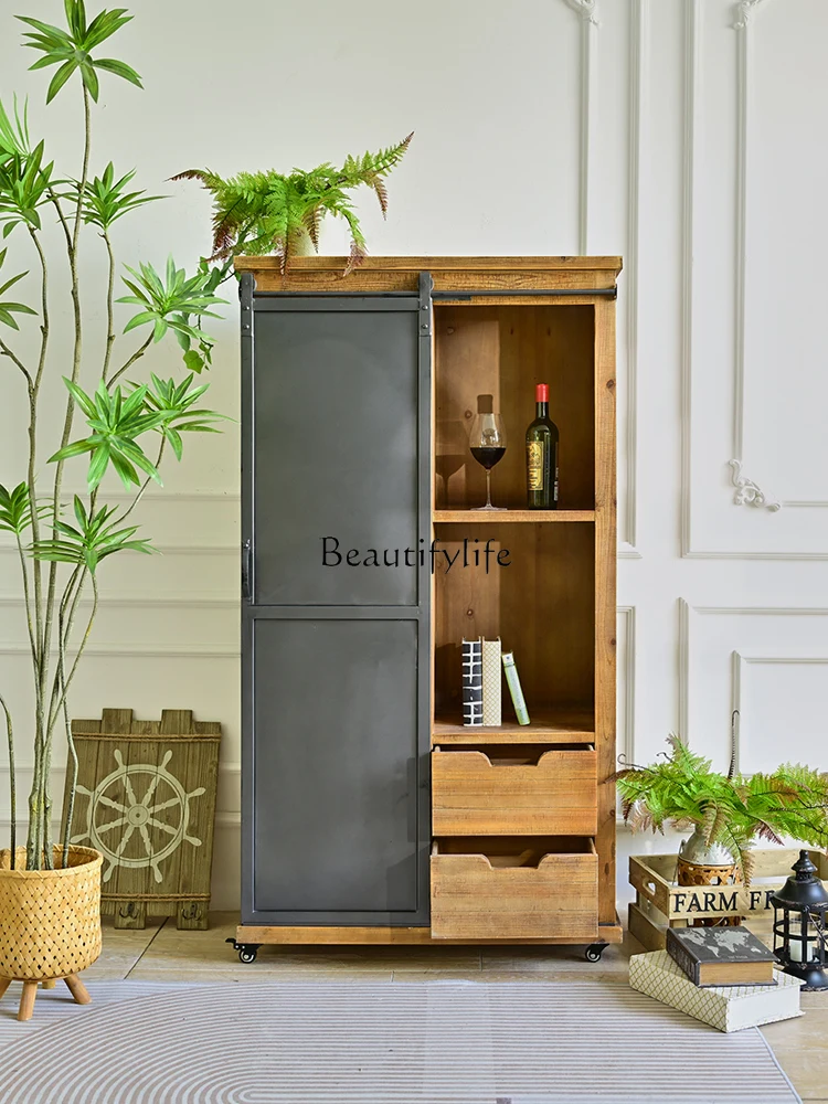 American solid wood dining side cabinet, locker, industrial style retro restaurant, tea table, small wine cabinet