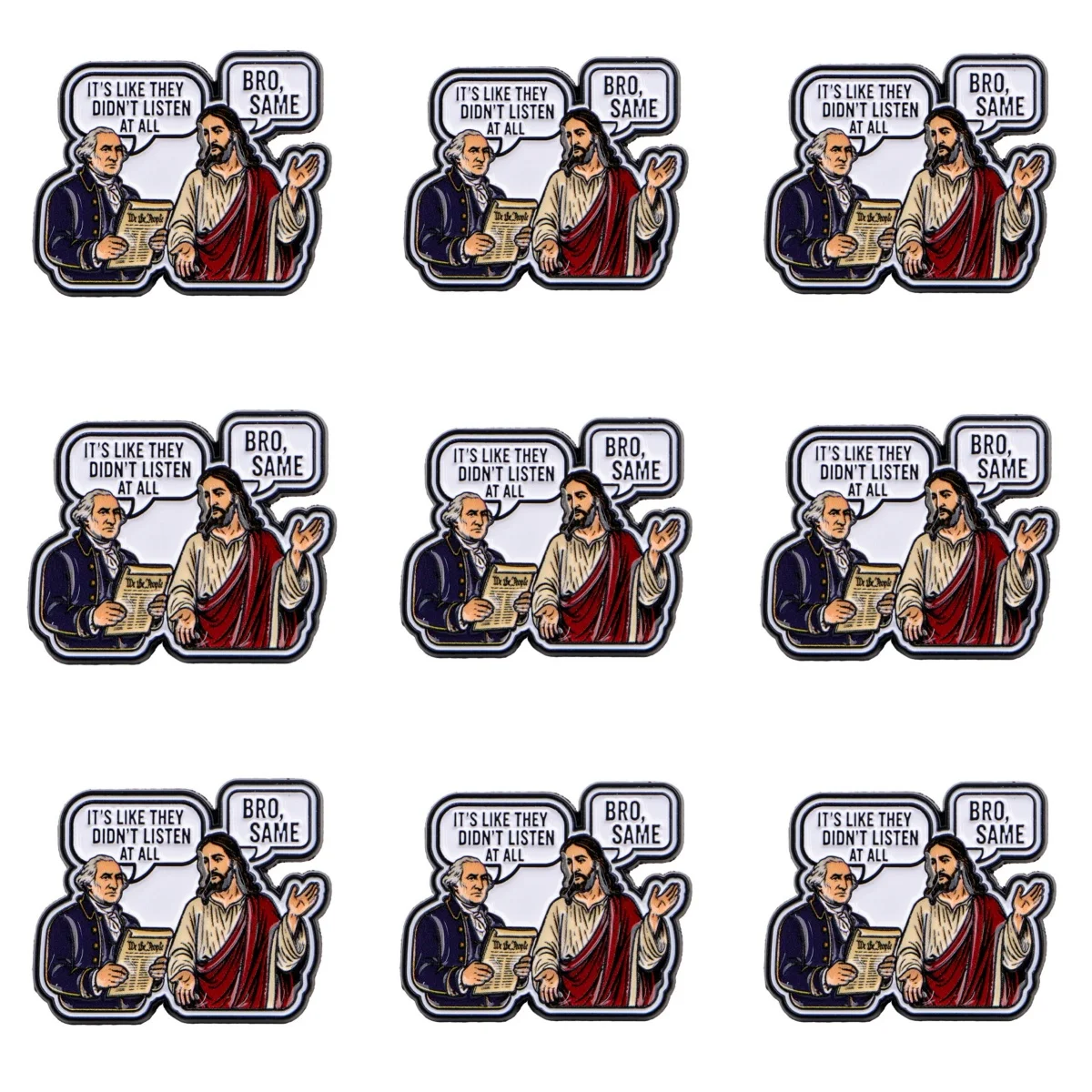 9-teiliges Emaille-Pin-Set „Es ist, als hätten sie sich gar nicht angehört, Bruder“, gleiche Motive wie die People Enamel Pin Set Jesus Brosche Reversnadeln Metallabzeichen Schmuck