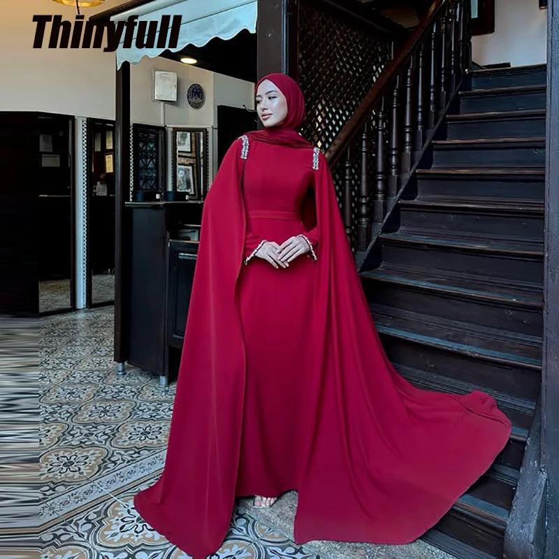 

Thinyfull Mermaid Satin Arab Prom Dresses Long Sleeves High Neck Evening Party Gown 2026 Long Dress robes de soirée Customized