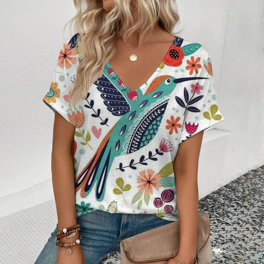 

Women's T-Shirt Summer V-Neck T Shirt Loose Women's Clothes For Women Daily Fashion Short Sleeve Casual 3d Print Female Clothes
