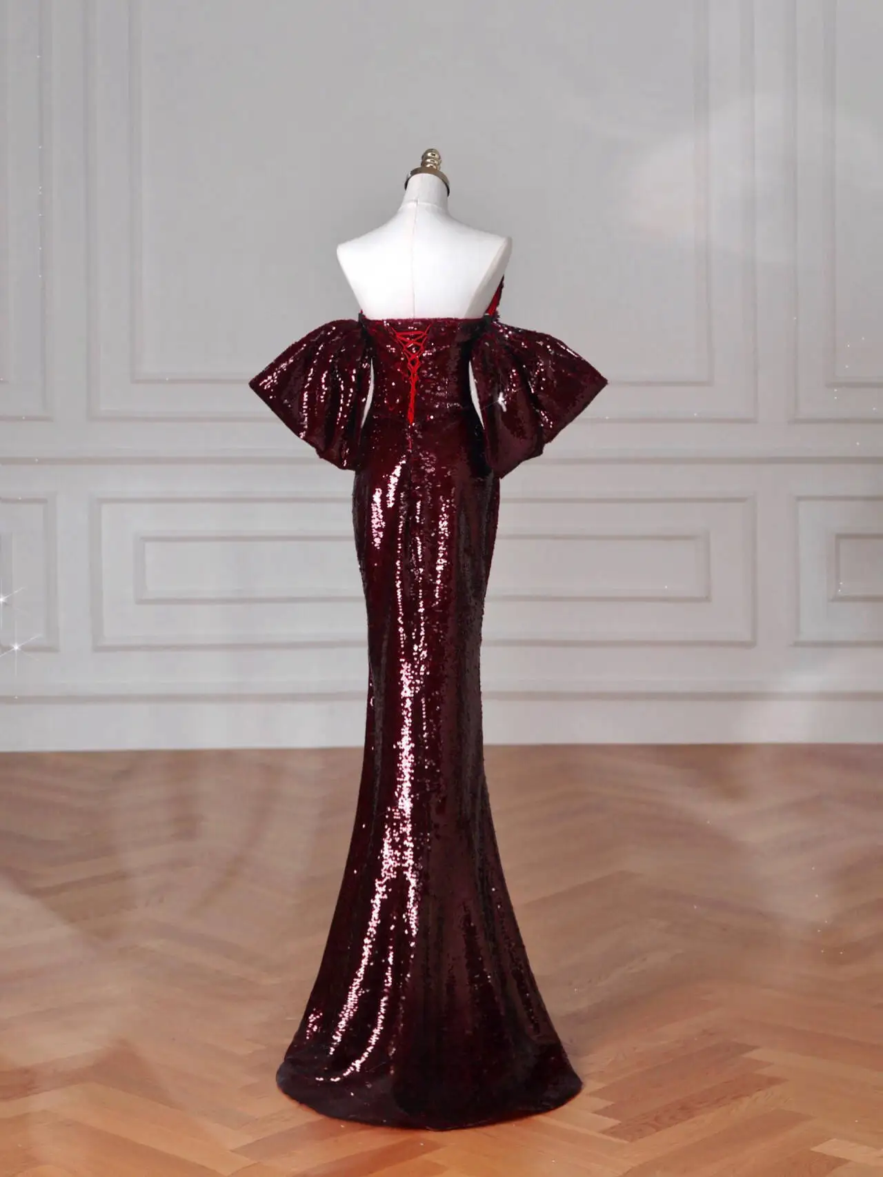 Trendy Burgundy Strapless Evening Dresses Sweetheart Neckline Sexy Backless Slim Fit Fishtail Special Occasion Banquet Dress