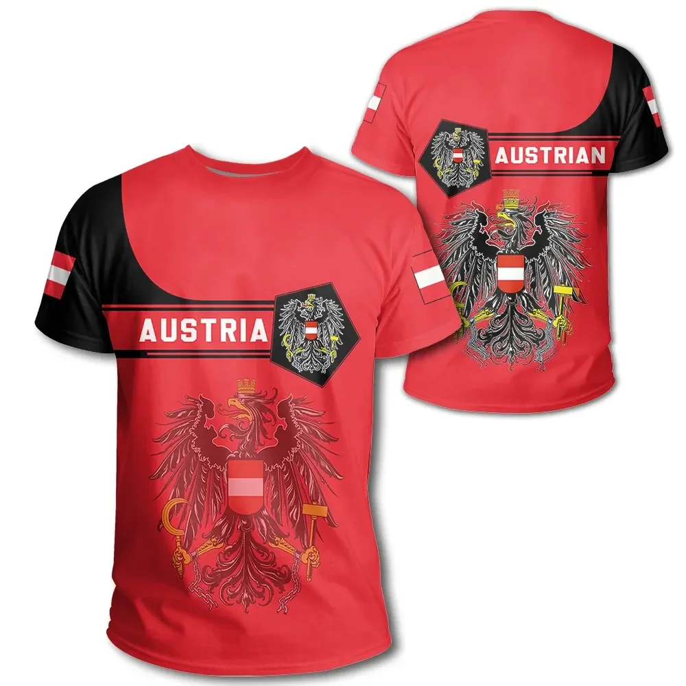 النمسا العلم شعار خريطة الجرافيك تي شيرت الشعار الوطني النسر تي شيرت للرجال الملابس قميص رياضي معطف الموضة من الأسلحة الصبي القمم #3