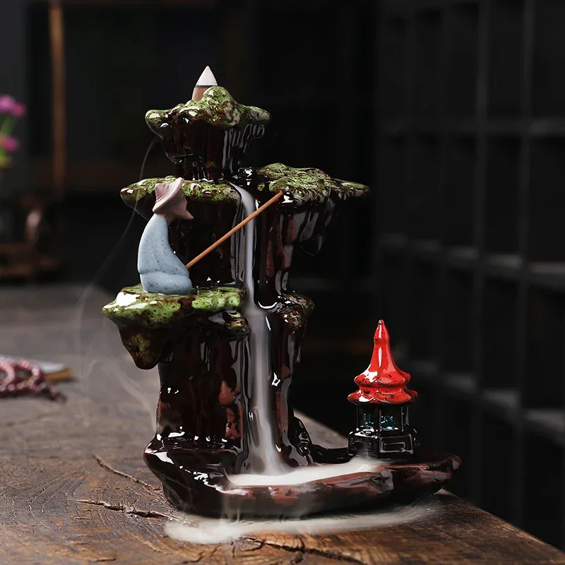 

Ceramic Incense Holder With 20 Cones Waterfall Backflow Relaxation Meditation Aromatherapy Ornament
