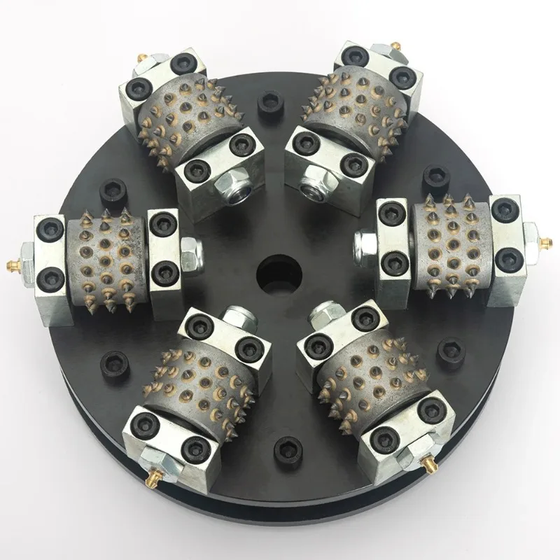 12 Inch 300mm Bush Hammer Single Layer Metal 6 Rollers Rotary Plate Diamond Abrasive Tool For Grinding Concrete And Stone
